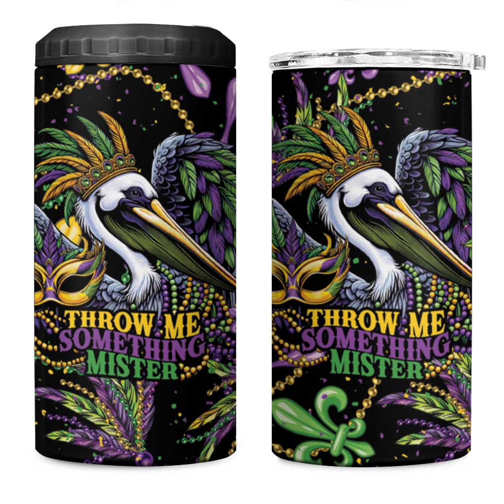 Mardi Gras Pelican 4 in 1 Can Cooler Tumbler Throw me Something Mister! - Wonder Print Shop