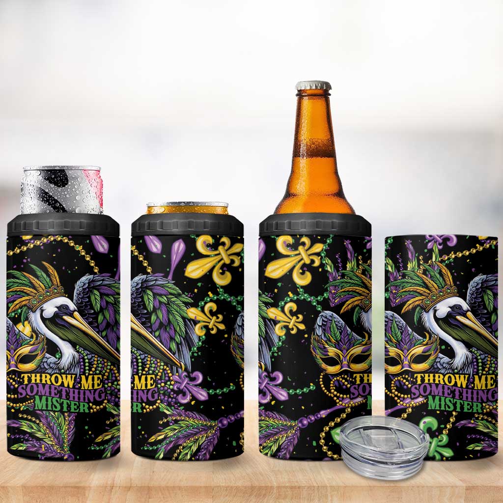 Mardi Gras Pelican 4 in 1 Can Cooler Tumbler Throw me Something Mister! - Wonder Print Shop