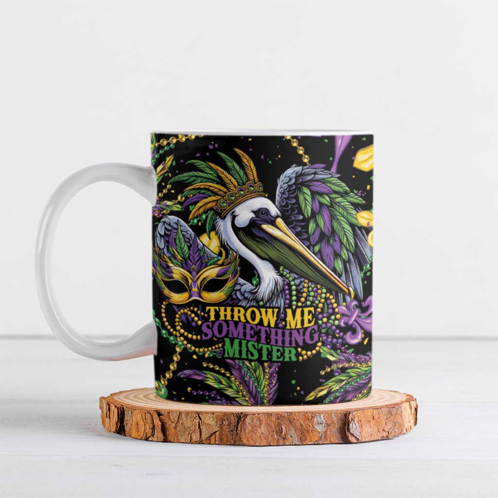 Mardi Gras Pelican Ceramic Mug Throw me Something Mister! - Wonder Print Shop