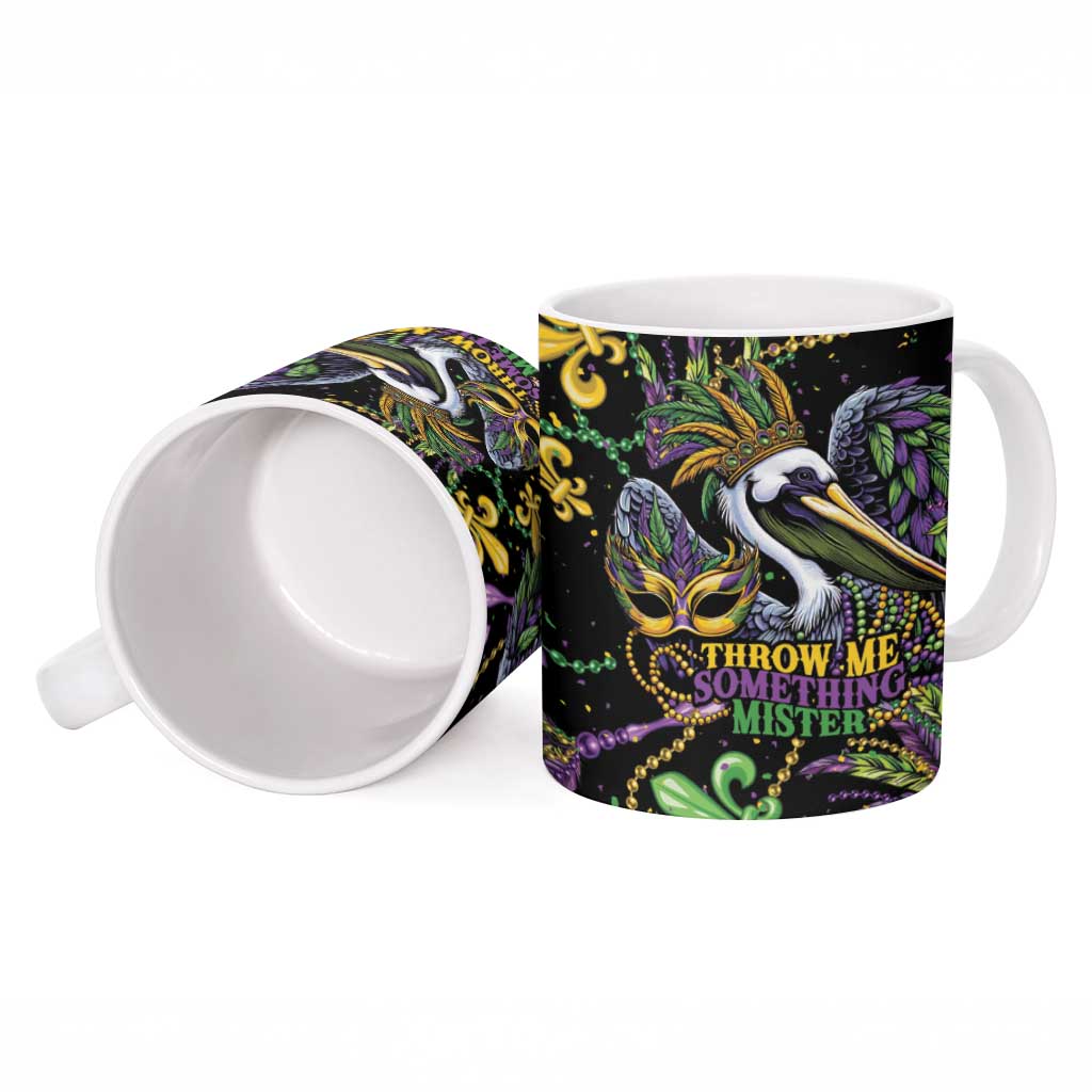 Mardi Gras Pelican Ceramic Mug Throw me Something Mister! - Wonder Print Shop