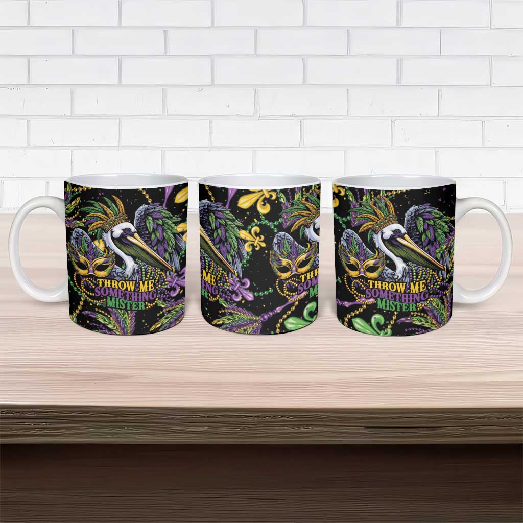 Mardi Gras Pelican Ceramic Mug Throw me Something Mister! - Wonder Print Shop