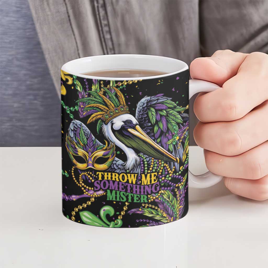 Mardi Gras Pelican Ceramic Mug Throw me Something Mister! - Wonder Print Shop