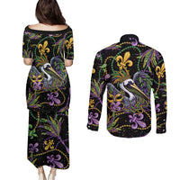 Mardi Gras Pelican Couples Matching Puletasi and Long Sleeve Button Shirt Throw me Something Mister! - Wonder Print Shop