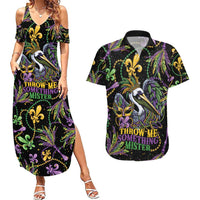 Mardi Gras Pelican Couples Matching Summer Maxi Dress and Hawaiian Shirt Throw me Something Mister! - Wonder Print Shop