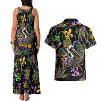 Mardi Gras Pelican Couples Matching Tank Maxi Dress and Hawaiian Shirt Throw me Something Mister! - Wonder Print Shop