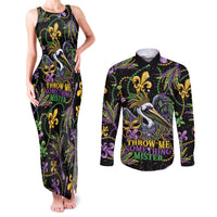 Mardi Gras Pelican Couples Matching Tank Maxi Dress and Long Sleeve Button Shirt Throw me Something Mister! - Wonder Print Shop