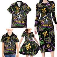 Mardi Gras Pelican Family Matching Long Sleeve Bodycon Dress and Hawaiian Shirt Throw me Something Mister! - Wonder Print Shop