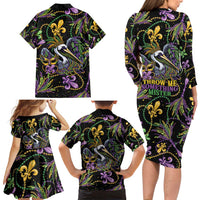 Mardi Gras Pelican Family Matching Long Sleeve Bodycon Dress and Hawaiian Shirt Throw me Something Mister! - Wonder Print Shop