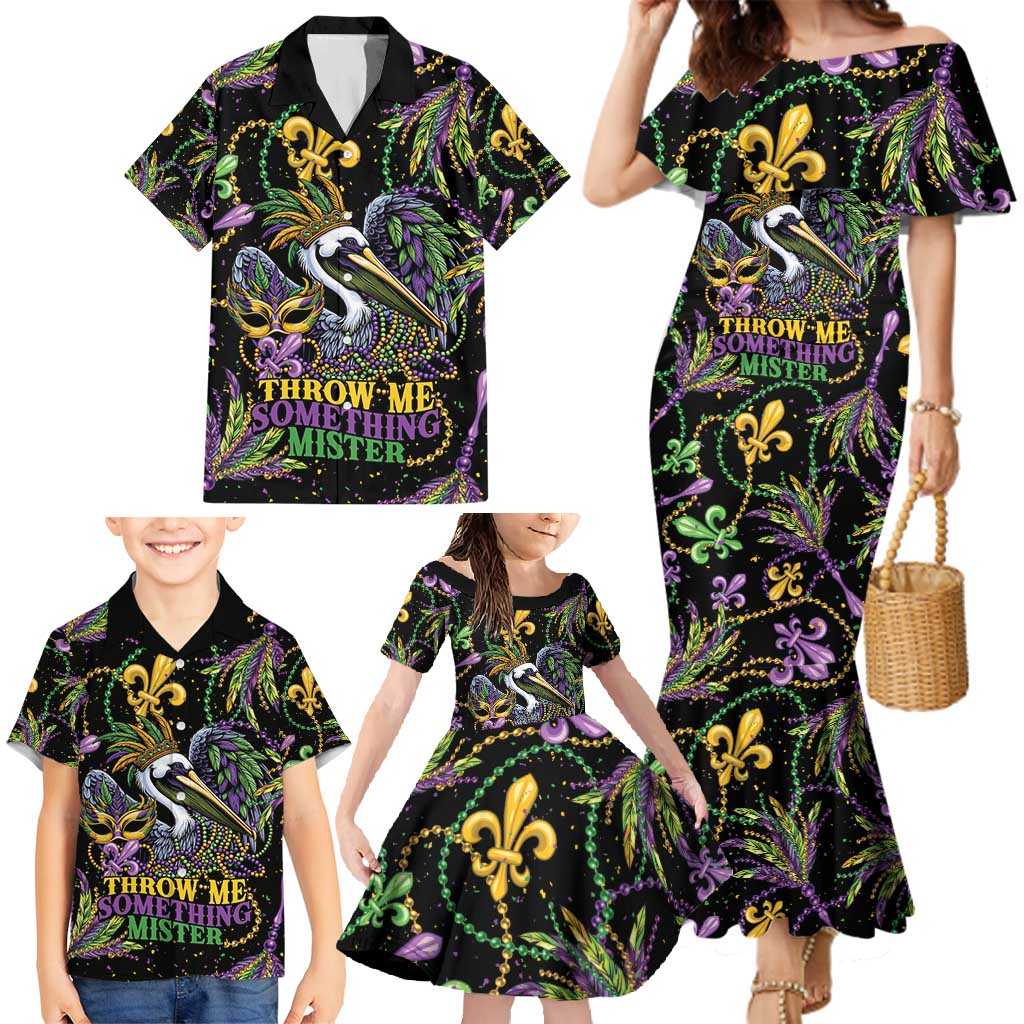 Mardi Gras Pelican Family Matching Mermaid Dress and Hawaiian Shirt Throw me Something Mister! - Wonder Print Shop