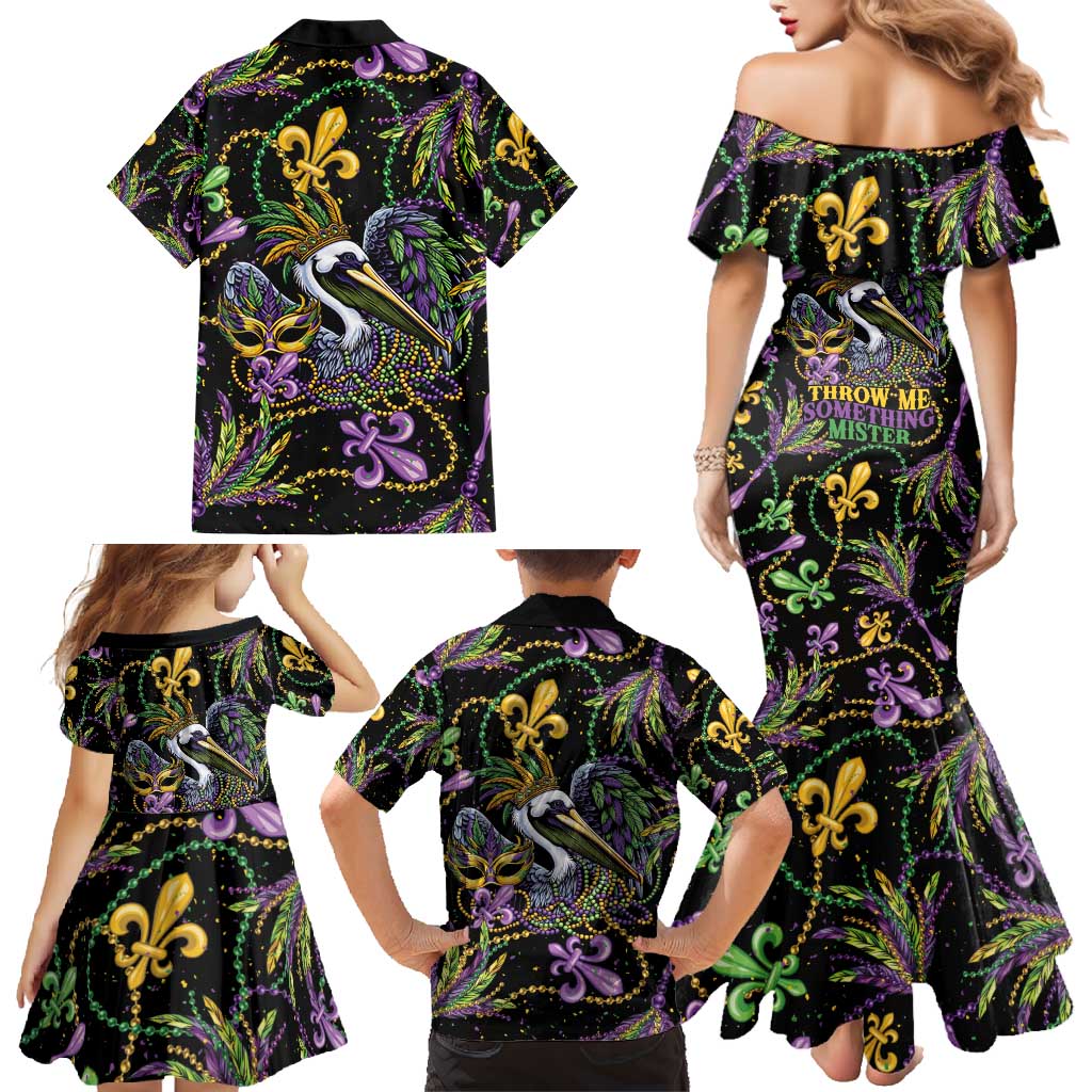 Mardi Gras Pelican Family Matching Mermaid Dress and Hawaiian Shirt Throw me Something Mister! - Wonder Print Shop