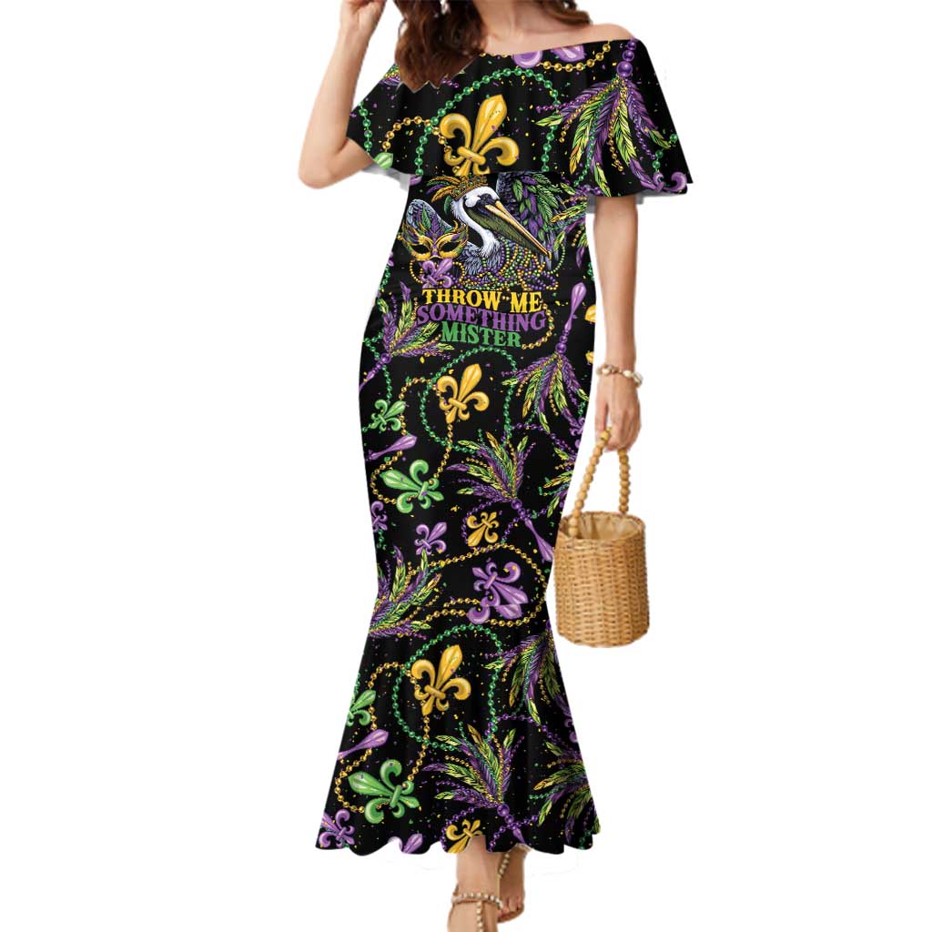 Mardi Gras Pelican Family Matching Mermaid Dress and Hawaiian Shirt Throw me Something Mister! - Wonder Print Shop