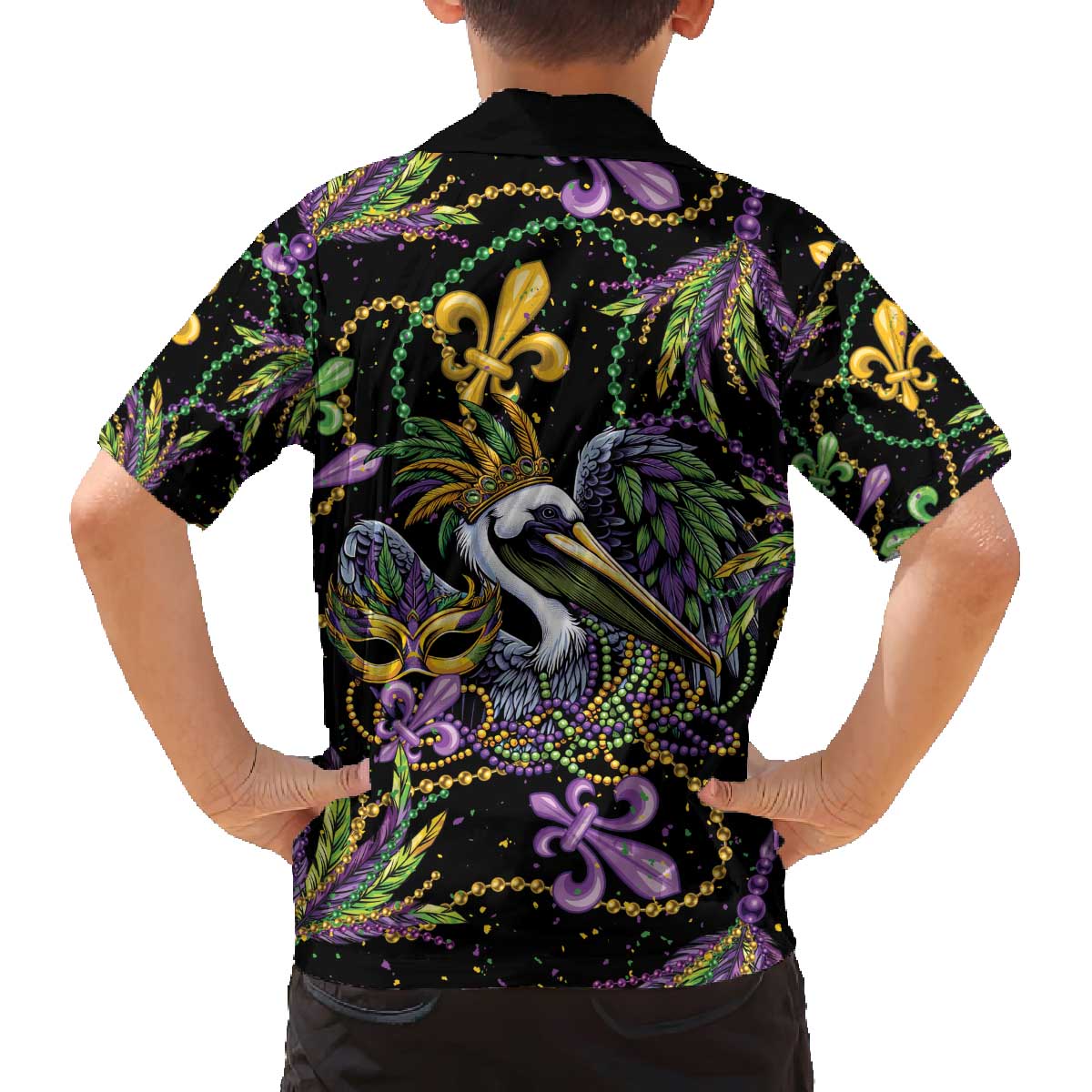 Mardi Gras Pelican Family Matching Off The Shoulder Long Sleeve Dress and Hawaiian Shirt Throw me Something Mister! - Wonder Print Shop