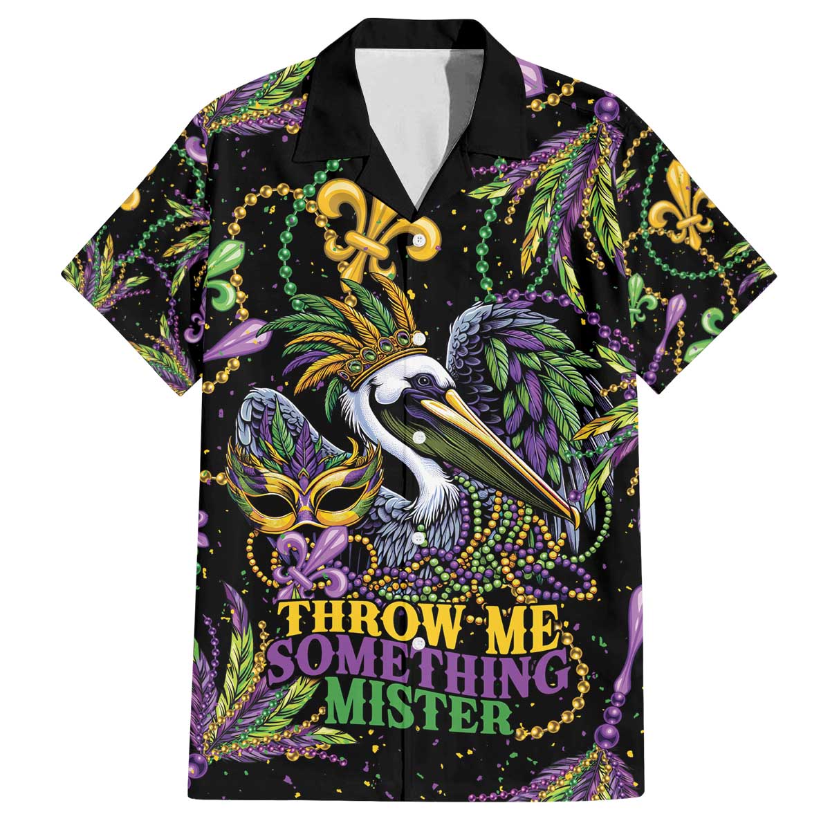 Mardi Gras Pelican Family Matching Off The Shoulder Long Sleeve Dress and Hawaiian Shirt Throw me Something Mister! - Wonder Print Shop