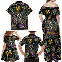 Mardi Gras Pelican Family Matching Off Shoulder Maxi Dress and Hawaiian Shirt Throw me Something Mister! - Wonder Print Shop