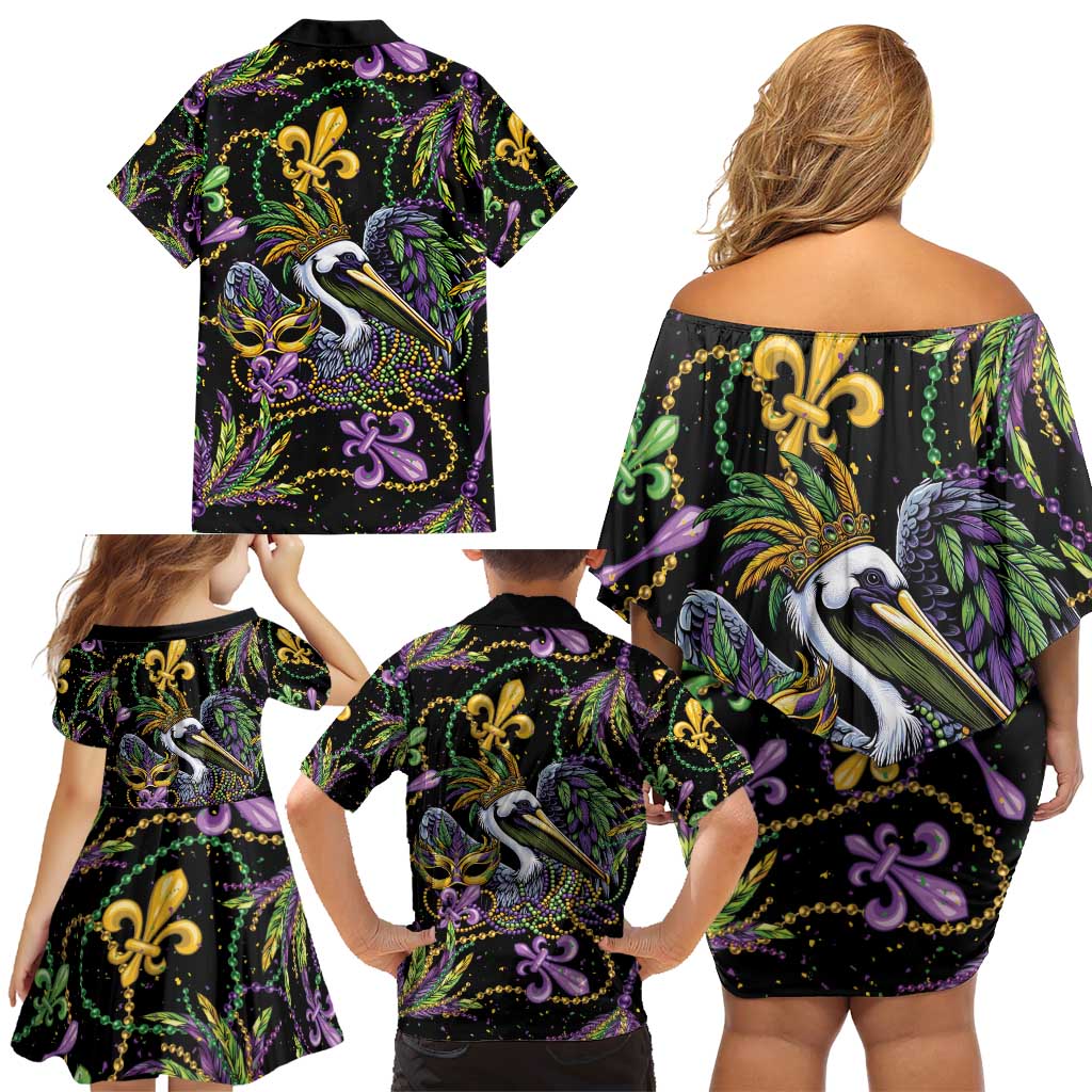 Mardi Gras Pelican Family Matching Off Shoulder Short Dress and Hawaiian Shirt Throw me Something Mister! - Wonder Print Shop