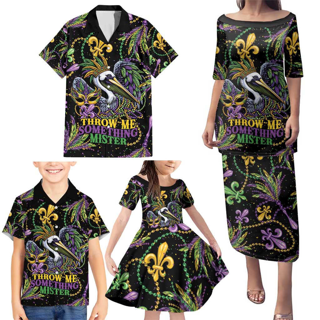Mardi Gras Pelican Family Matching Puletasi and Hawaiian Shirt Throw me Something Mister! - Wonder Print Shop