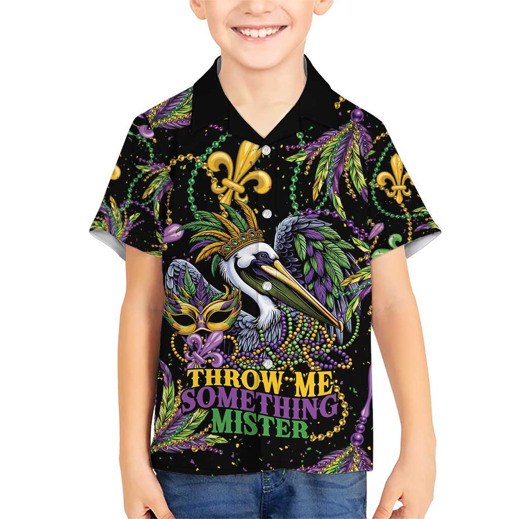 Mardi Gras Pelican Family Matching Short Sleeve Bodycon Dress and Hawaiian Shirt Throw me Something Mister! - Wonder Print Shop