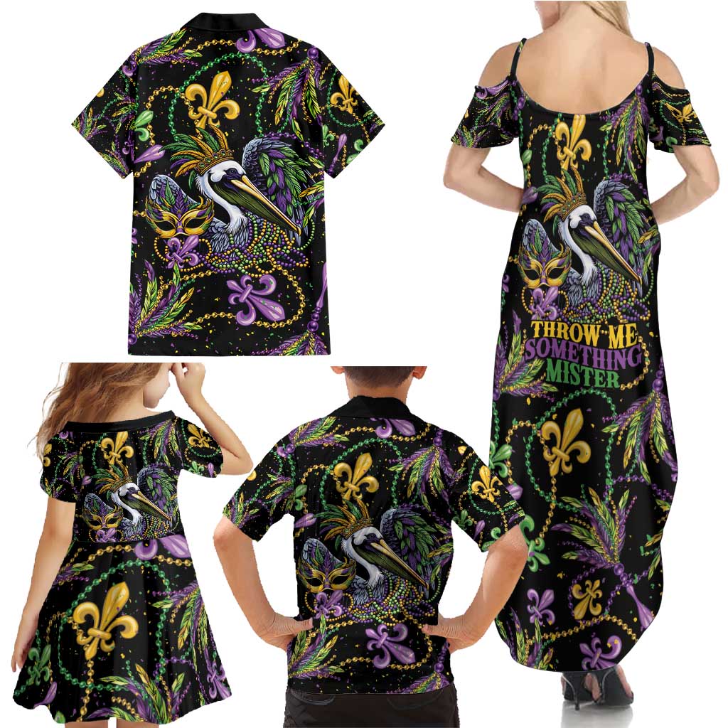 Mardi Gras Pelican Family Matching Summer Maxi Dress and Hawaiian Shirt Throw me Something Mister! - Wonder Print Shop
