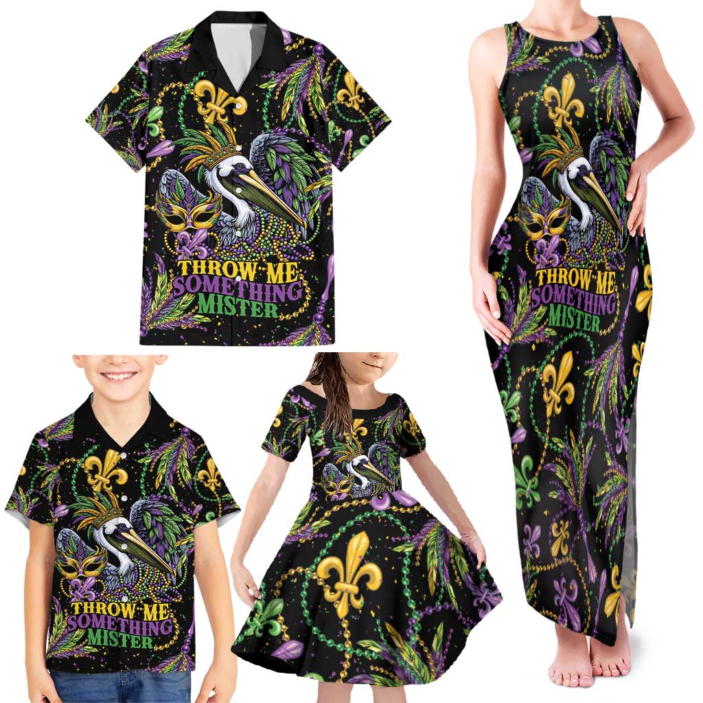Mardi Gras Pelican Family Matching Tank Maxi Dress and Hawaiian Shirt Throw me Something Mister! - Wonder Print Shop