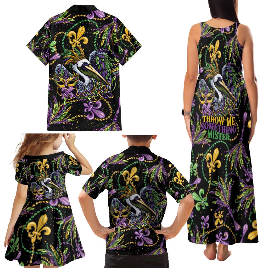 Mardi Gras Pelican Family Matching Tank Maxi Dress and Hawaiian Shirt Throw me Something Mister! - Wonder Print Shop