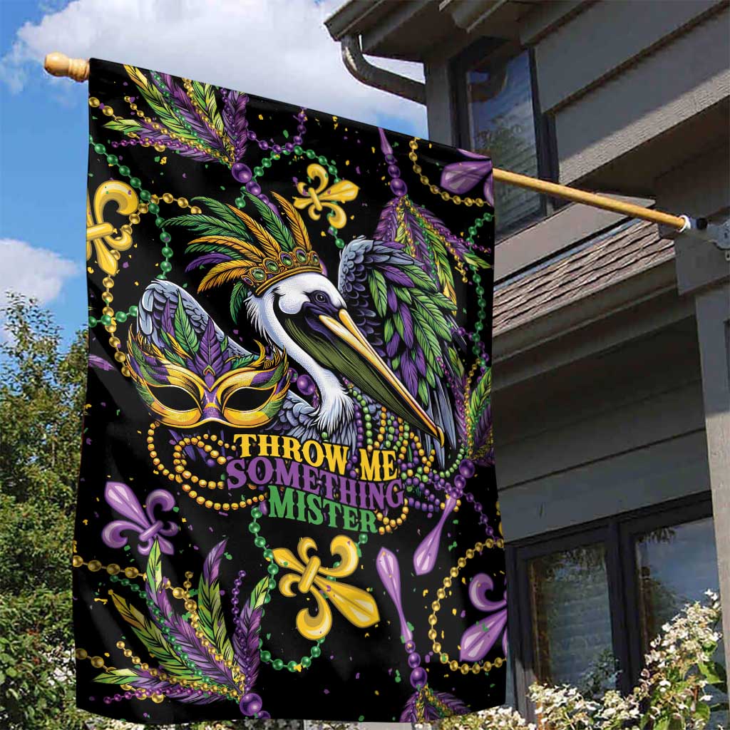 Mardi Gras Pelican Garden Flag Throw me Something Mister! - Wonder Print Shop