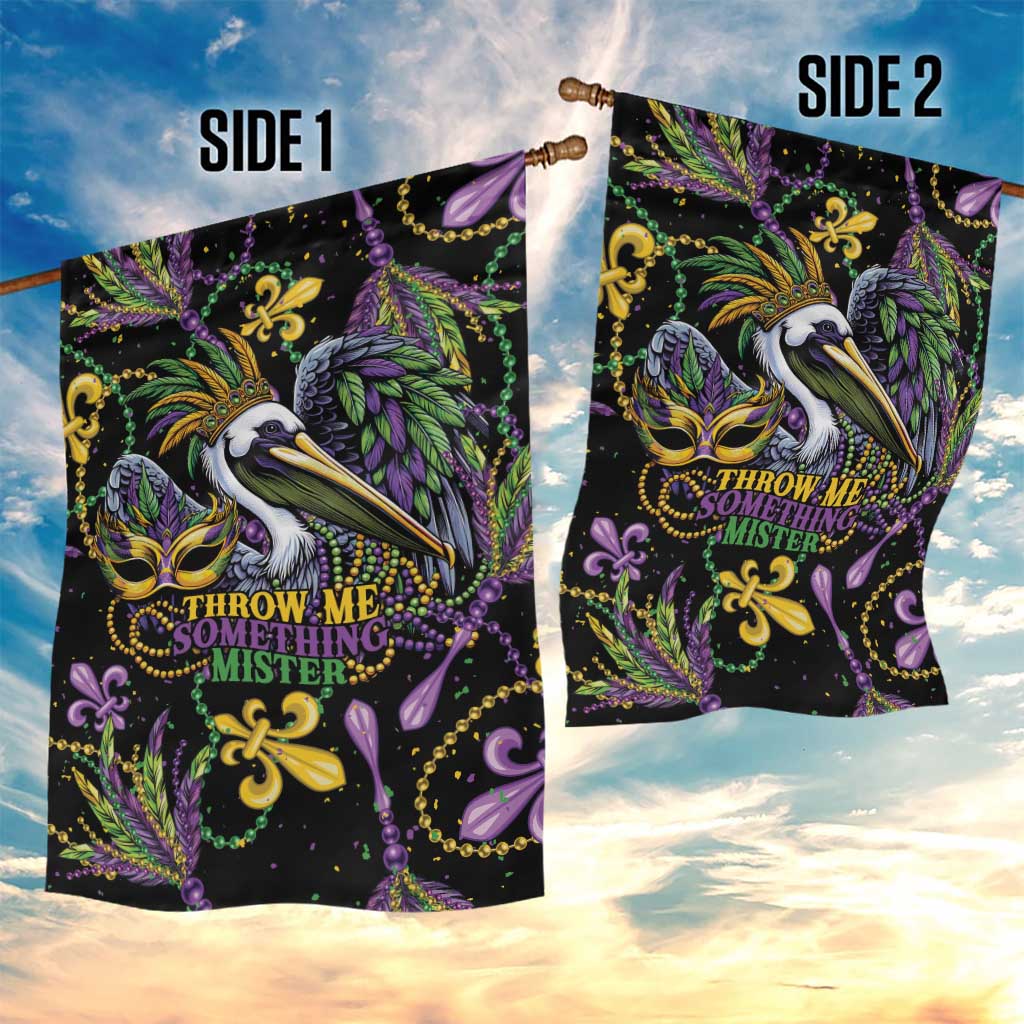 Mardi Gras Pelican Garden Flag Throw me Something Mister! - Wonder Print Shop