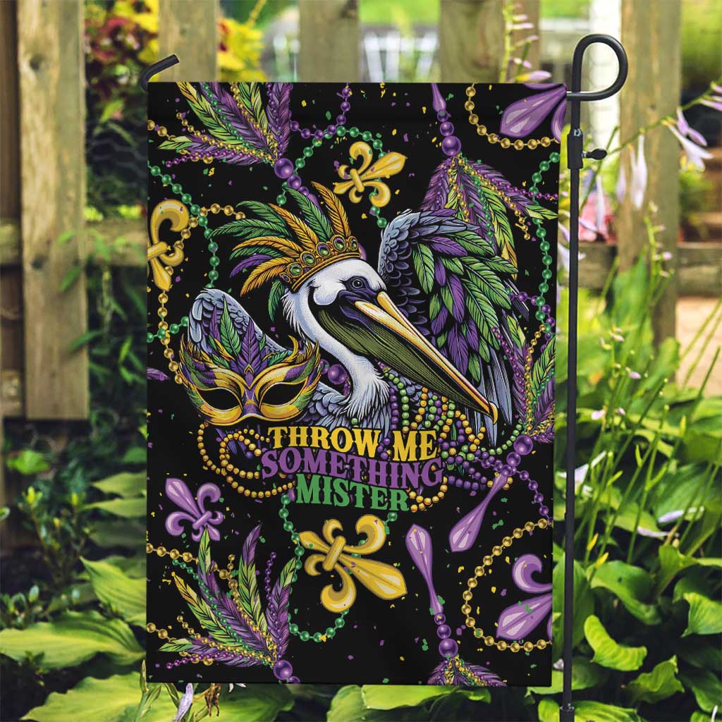 Mardi Gras Pelican Garden Flag Throw me Something Mister! - Wonder Print Shop