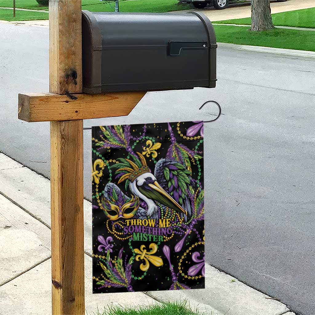 Mardi Gras Pelican Garden Flag Throw me Something Mister! - Wonder Print Shop