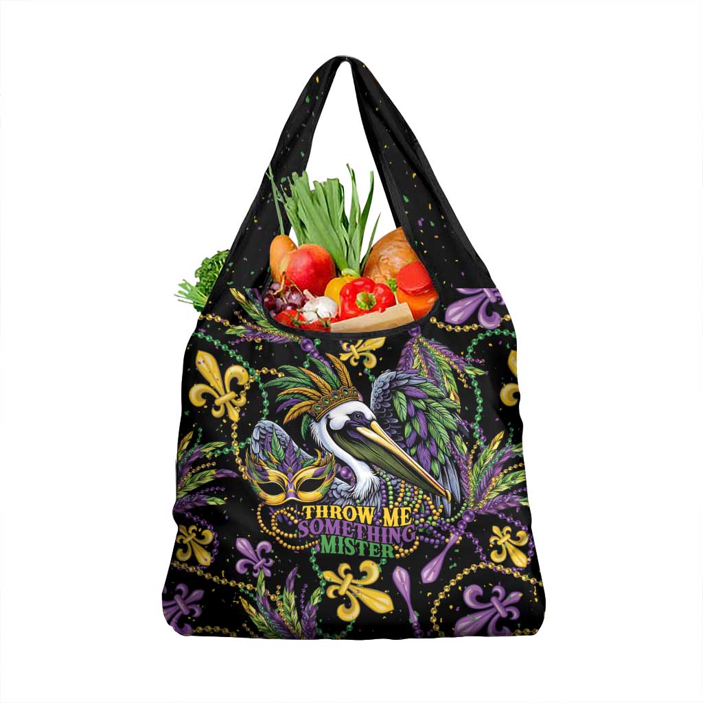 Mardi Gras Pelican Grocery Bag Throw me Something Mister! - Wonder Print Shop
