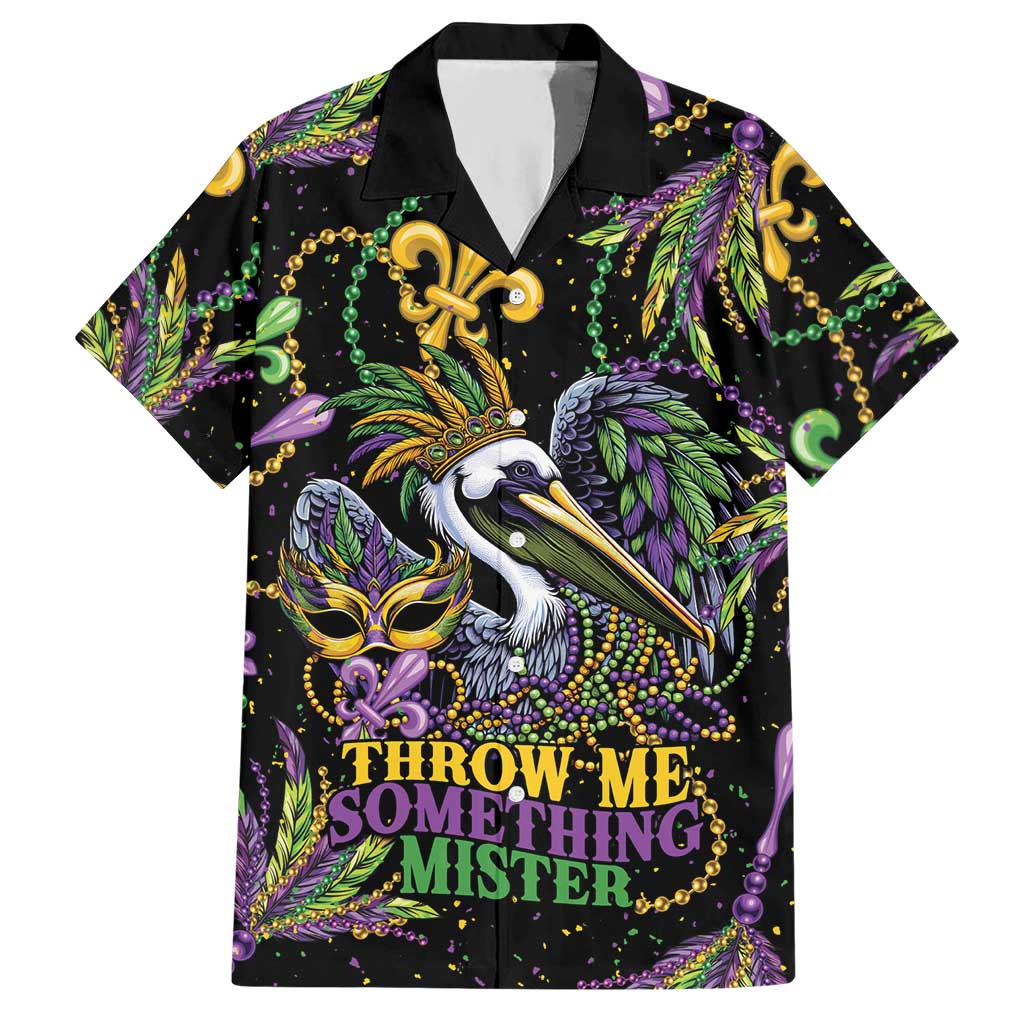 Mardi Gras Pelican Hawaiian Shirt Throw me Something Mister! - Wonder Print Shop