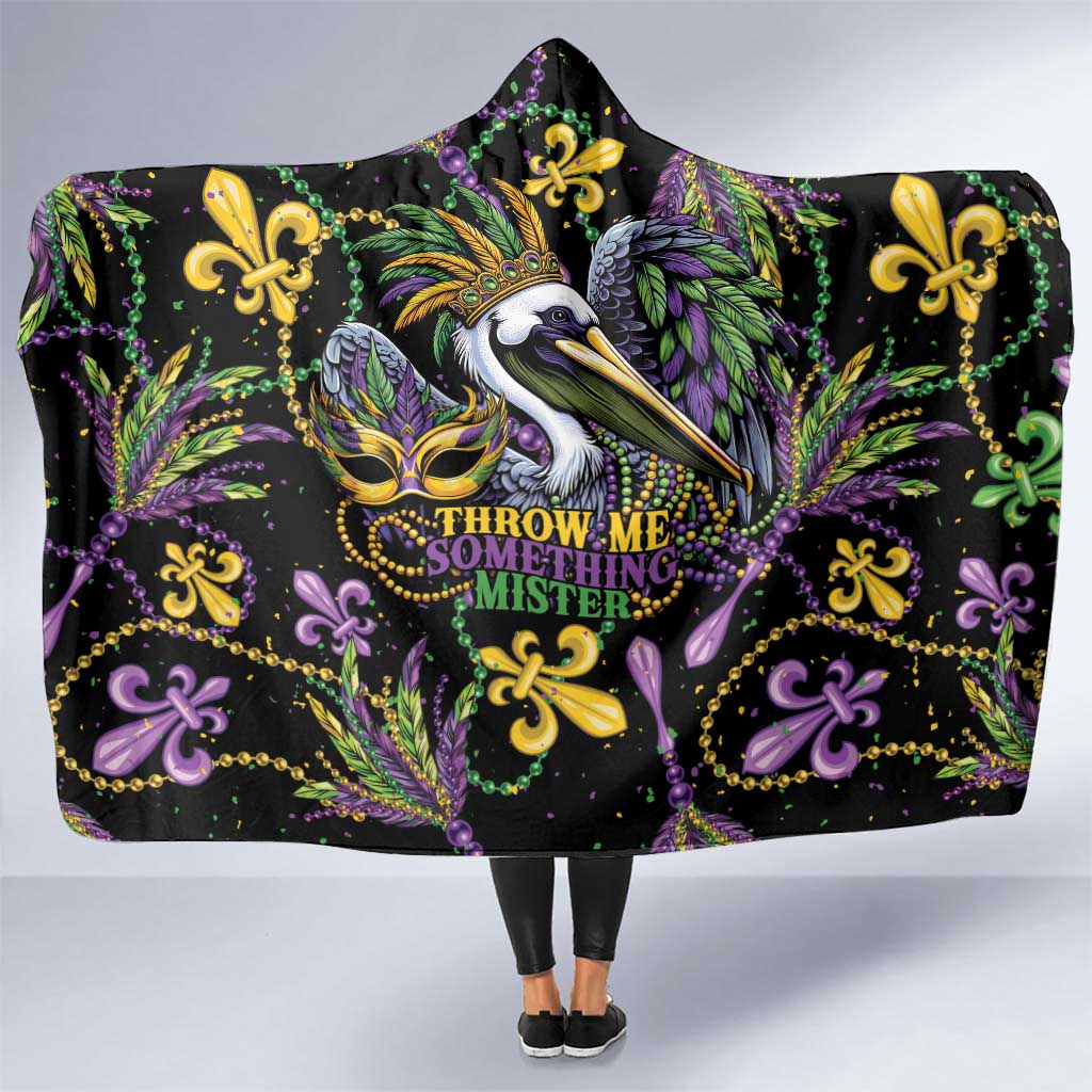 Mardi Gras Pelican Hooded Blanket Throw me Something Mister! - Wonder Print Shop