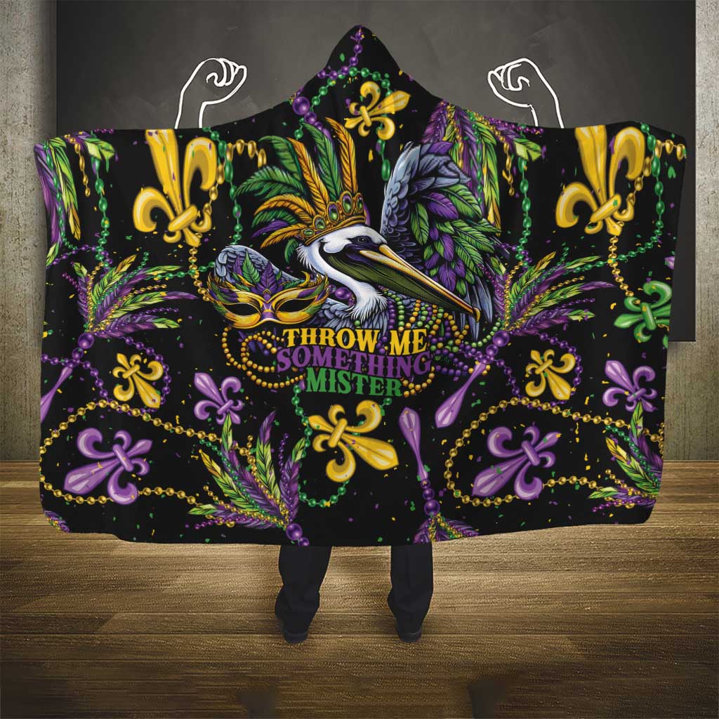Mardi Gras Pelican Hooded Blanket Throw me Something Mister! - Wonder Print Shop
