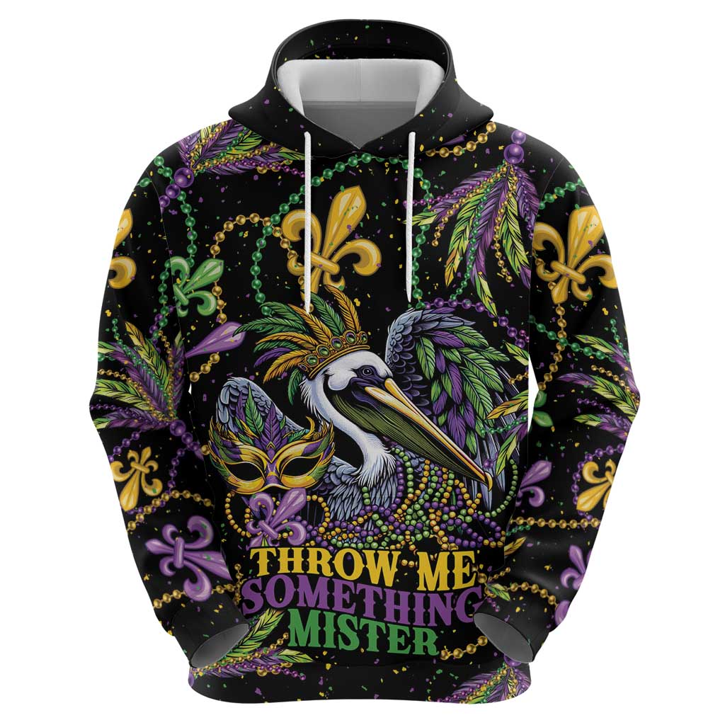 Mardi Gras Pelican Hoodie Throw me Something Mister! - Wonder Print Shop