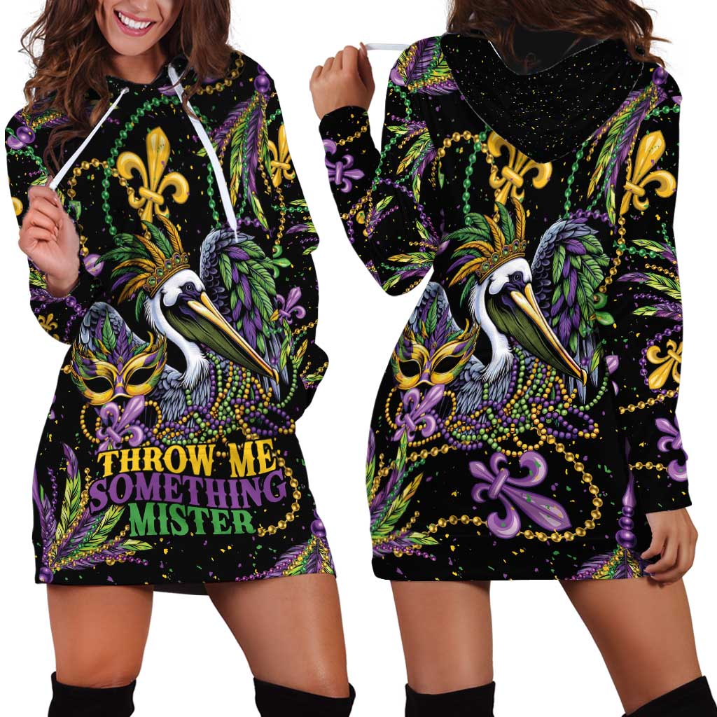 Mardi Gras Pelican Hoodie Dress Throw me Something Mister! - Wonder Print Shop