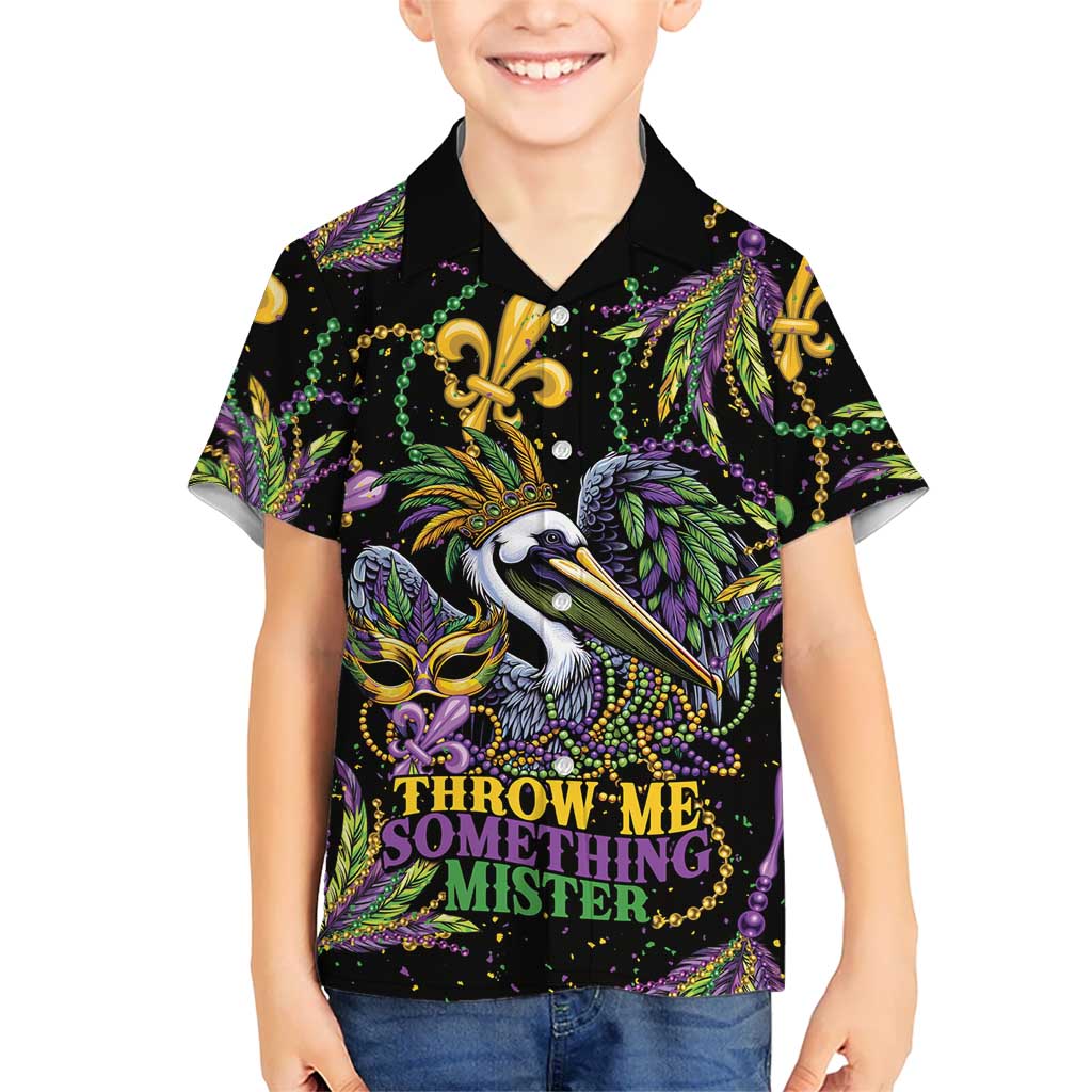 Mardi Gras Pelican Kid Hawaiian Shirt Throw me Something Mister! - Wonder Print Shop