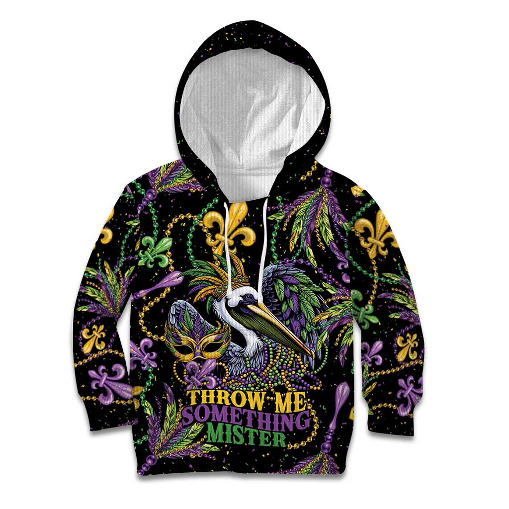 Mardi Gras Pelican Kid Hoodie Throw me Something Mister! - Wonder Print Shop