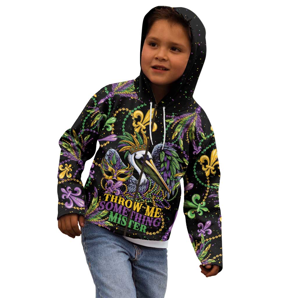 Mardi Gras Pelican Kid Hoodie Throw me Something Mister! - Wonder Print Shop