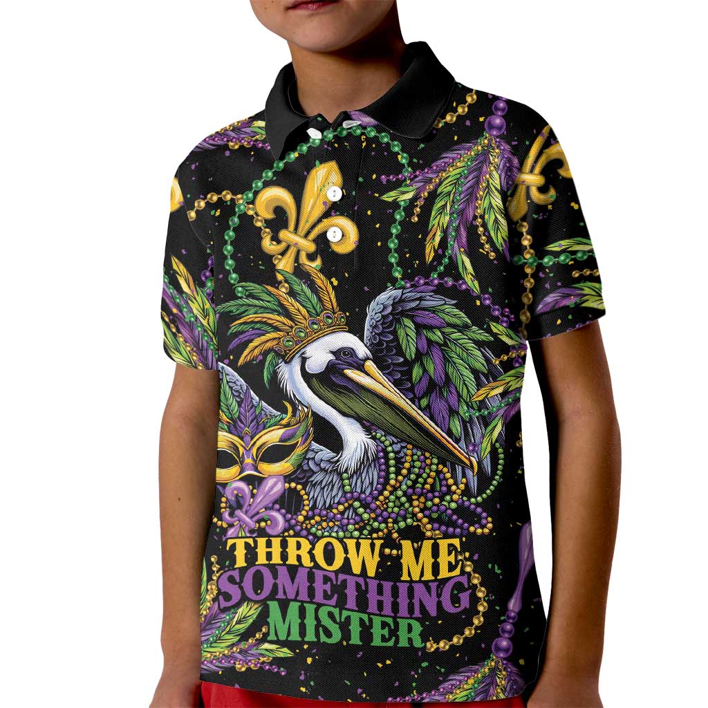 Mardi Gras Pelican Kid Polo Shirt Throw me Something Mister! - Wonder Print Shop