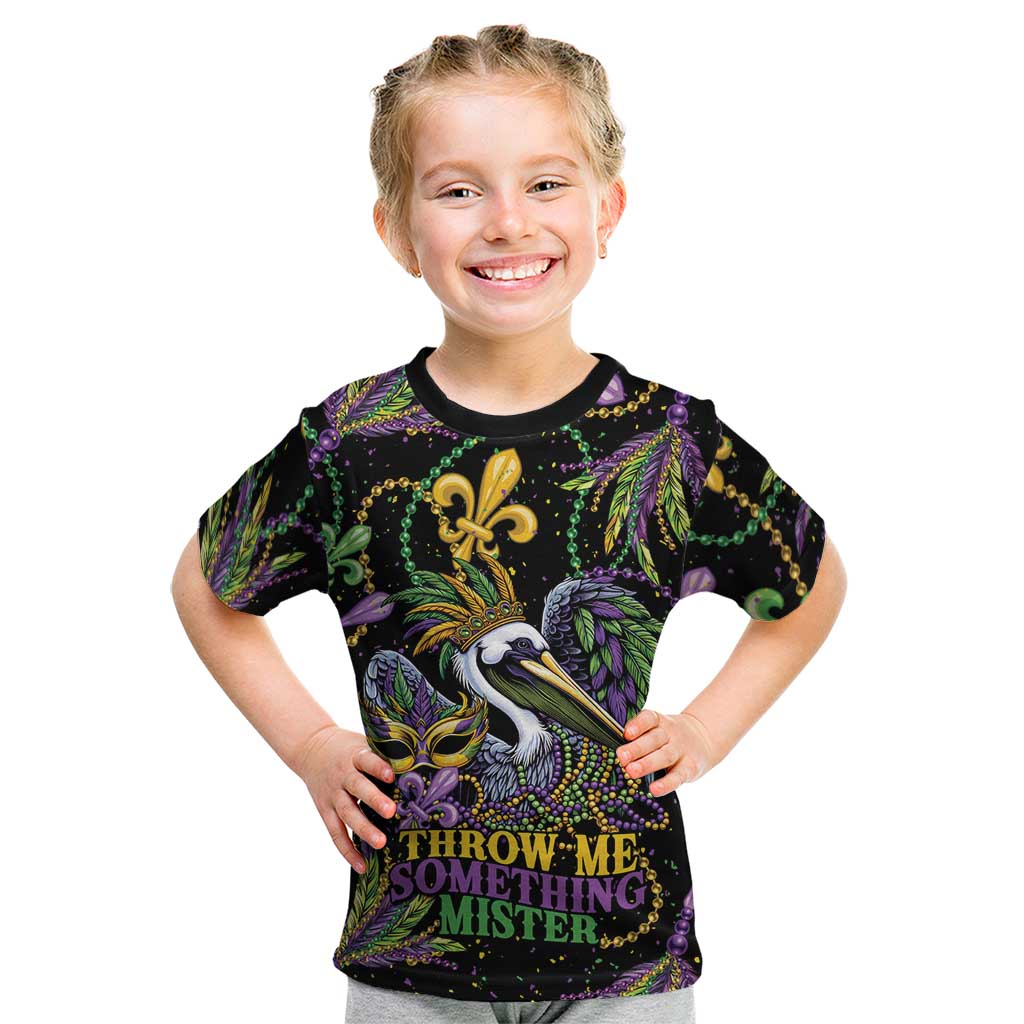 Mardi Gras Pelican Kid T Shirt Throw me Something Mister! - Wonder Print Shop