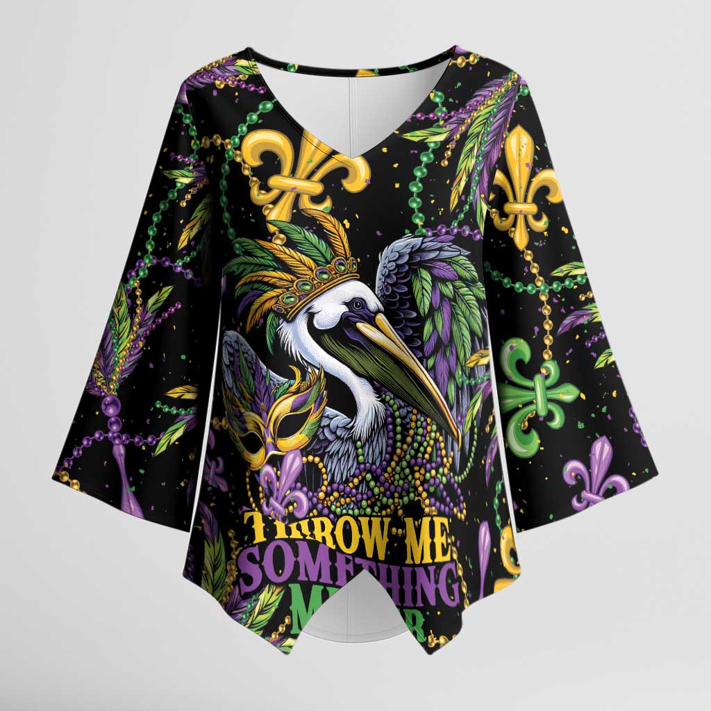 Mardi Gras Pelican Kimono Sleeve Blouse Throw me Something Mister! - Wonder Print Shop