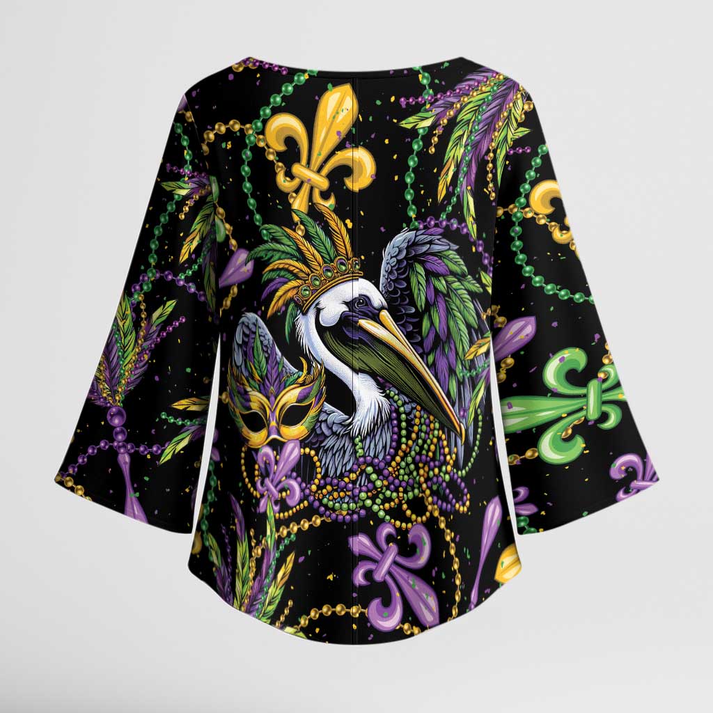 Mardi Gras Pelican Kimono Sleeve Blouse Throw me Something Mister! - Wonder Print Shop