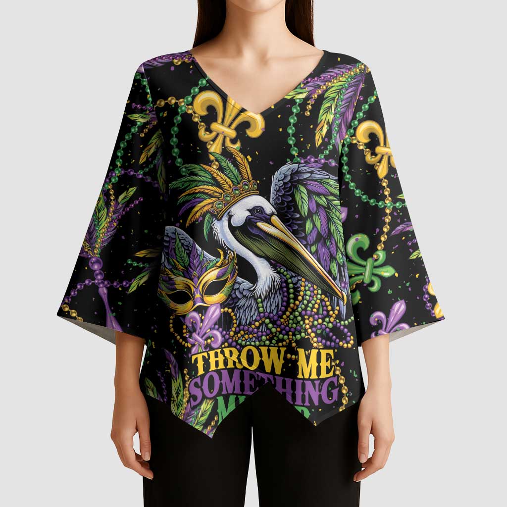 Mardi Gras Pelican Kimono Sleeve Blouse Throw me Something Mister! - Wonder Print Shop