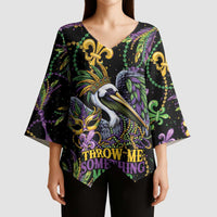 Mardi Gras Pelican Kimono Sleeve Blouse Throw me Something Mister! - Wonder Print Shop