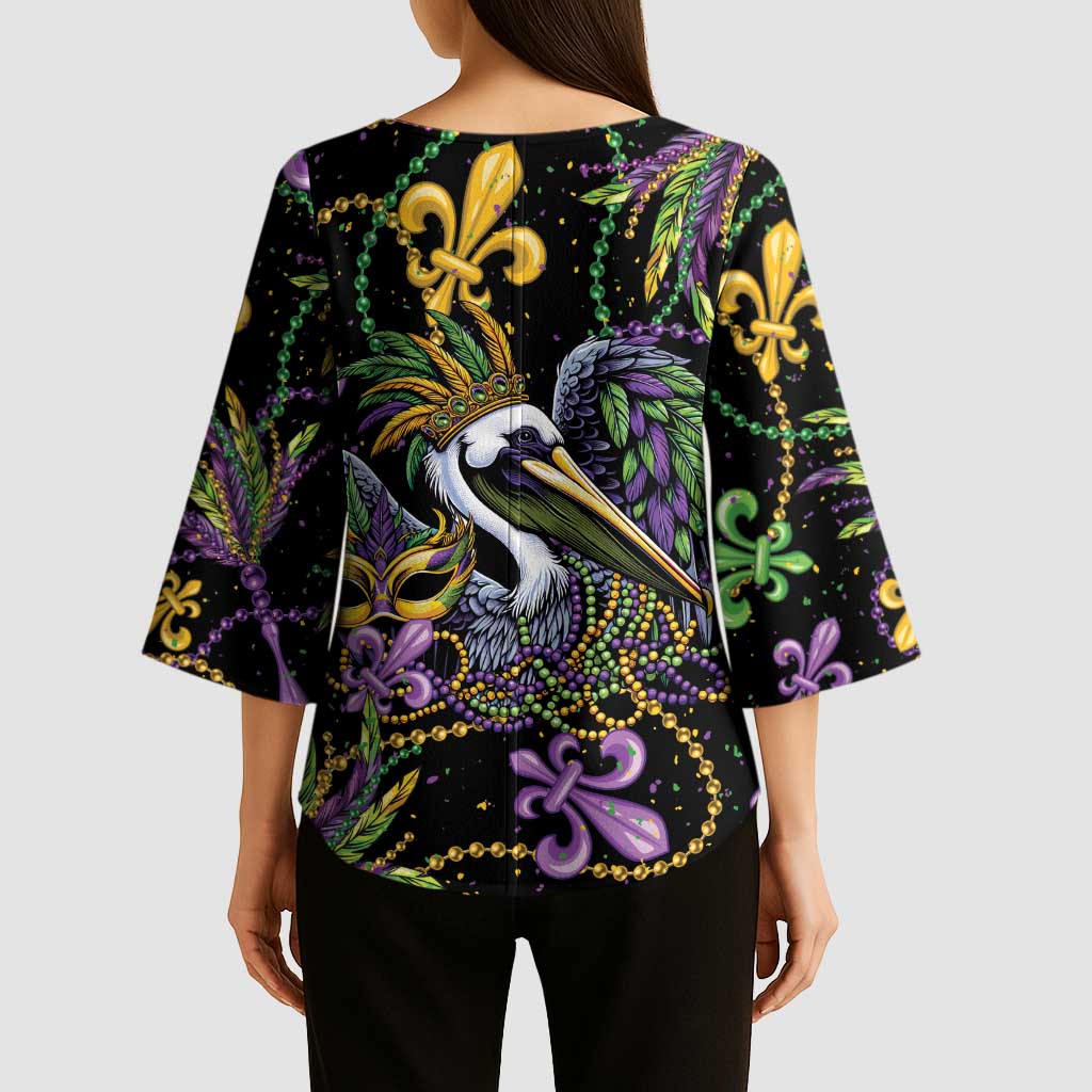 Mardi Gras Pelican Kimono Sleeve Blouse Throw me Something Mister! - Wonder Print Shop