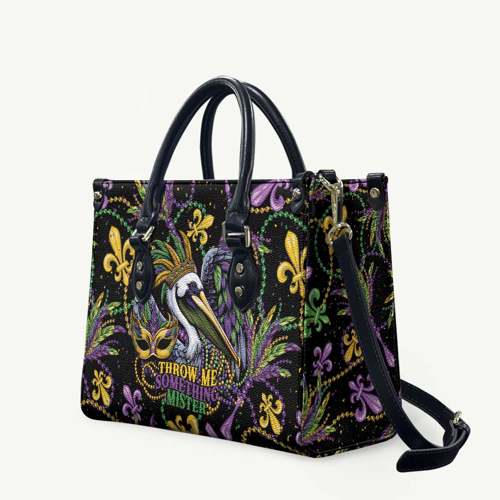 Mardi Gras Pelican Leather Bag Throw me Something Mister! - Wonder Print Shop