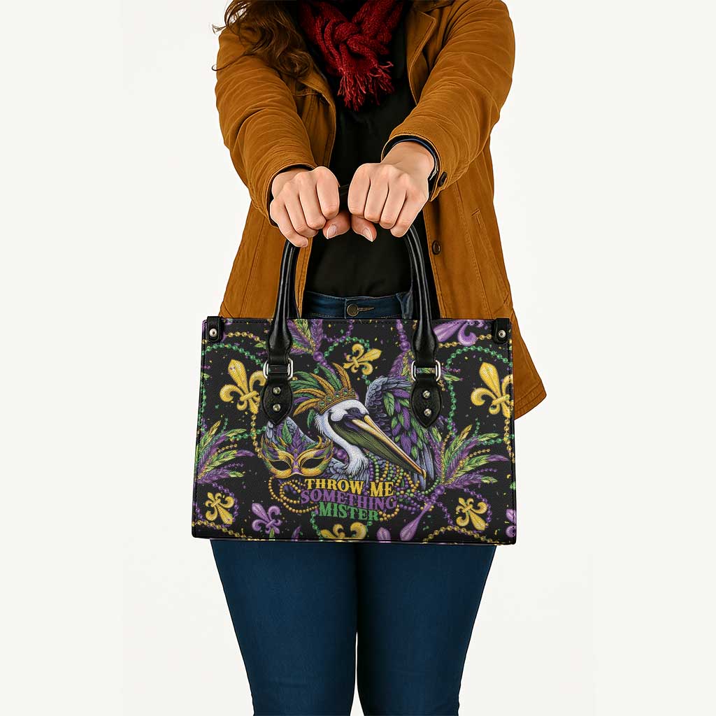 Mardi Gras Pelican Leather Bag Throw me Something Mister! - Wonder Print Shop