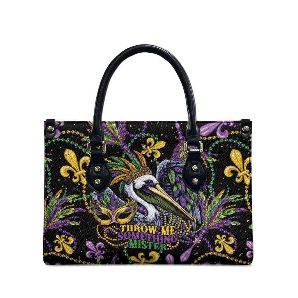 Mardi Gras Pelican Leather Bag Throw me Something Mister! - Wonder Print Shop