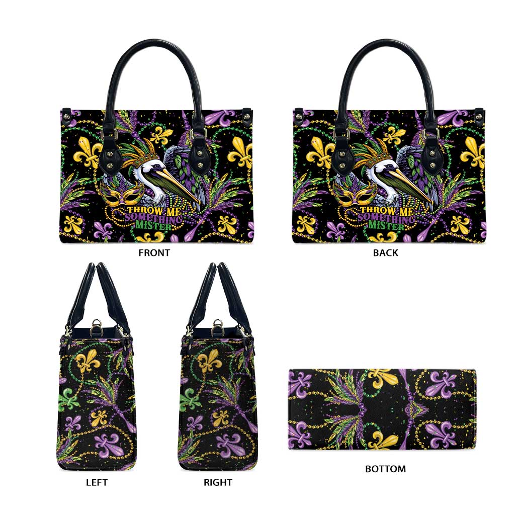 Mardi Gras Pelican Leather Bag Throw me Something Mister! - Wonder Print Shop