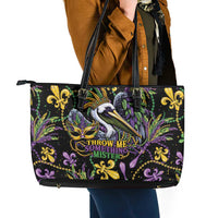 Mardi Gras Pelican Leather Tote Bag Throw me Something Mister! - Wonder Print Shop