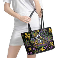 Mardi Gras Pelican Leather Tote Bag Throw me Something Mister! - Wonder Print Shop